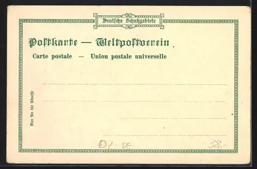 Lithographie Jaluit, Gebäudeansichten der Kaiserl. Deutsch. Landeshauptmannschaft mit Palmen