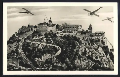 Künstler-AK Graz, Zukunftsbild des Schlossbergs