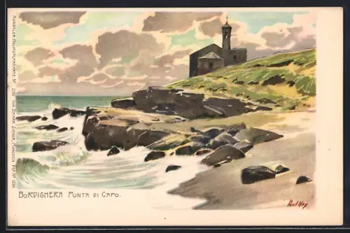 Künstler-Lithographie Paul Hey: Bordighera, Punta di Capo