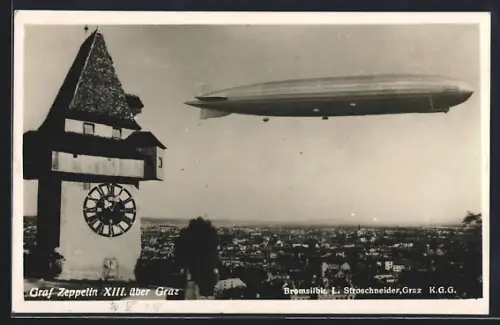 AK Graz, Luftschiff Graf Zeppelin XIII. über der Stadt