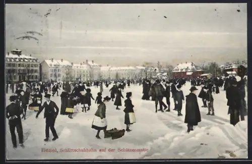 AK Basel, Schlittschuhbahn auf der Schützenmatte