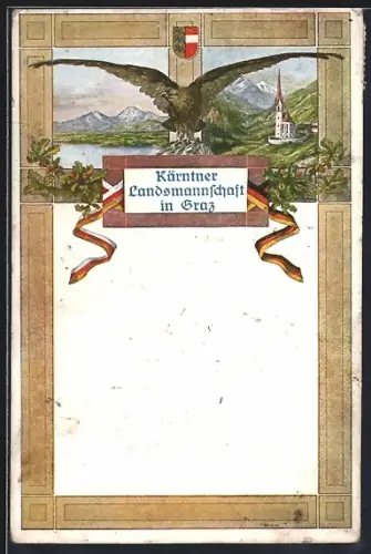 Künstler-AK Graz, Kärntner Landsmannschaft in Graz, Kirche mit Bergpanorama