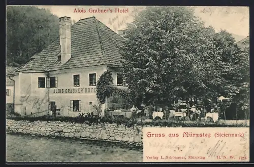 AK Mürzsteg /Steiermark, Alois Grabner`s Hotel, Aussenansicht mit Garten