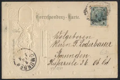 Lithographie Leoben, Platz aus der Vogelschau, Wappen