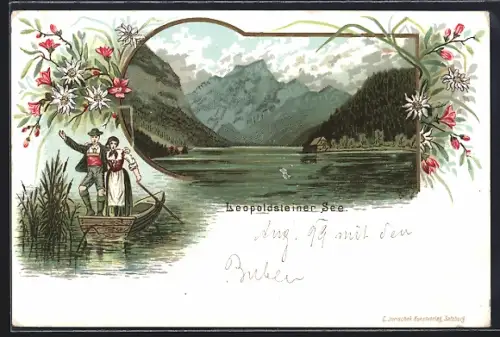 Lithographie Hieflau, Partie am Leopoldsteiner See
