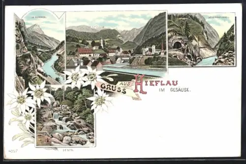 Lithographie Hieflau im Gesäuse, Scheibentunnel, Die Noth, Im Kummer