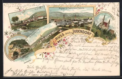 Lithographie Judendorf-Strassengel, Gratwein, Papier & Cellulose Fabrik, Hausberg, St. Stefan a. G.