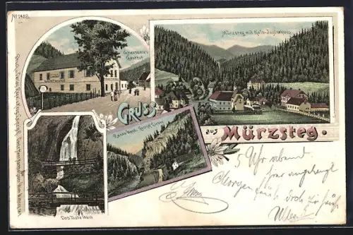Lithographie Mürzsteg, Gasthaus, Ortsansicht, Das Todte Weib