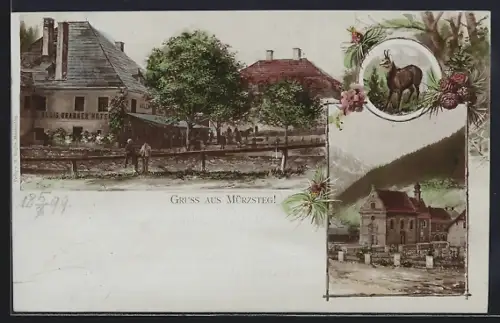 AK Mürzsteg, Hotel A. Grabner, Kapelle, Gemse