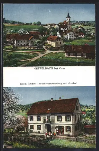 AK Nestelbach bei Graz, Simon Binders Gemischtwarenhandlung und Gasthof