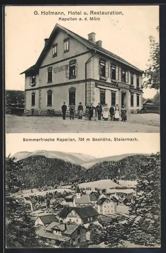 AK Kapellen a. d. Mürz, Hotel u. Restaurant von G. Hofmann, Ortsansicht aus der Vogelschau