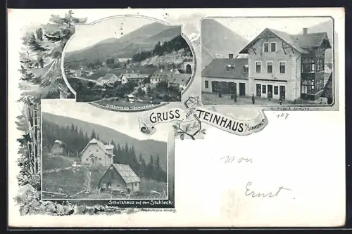AK Steinhaus a. Semmering, Panorama, Filiale Schütz, Schutzhaus auf dem Stuhleck