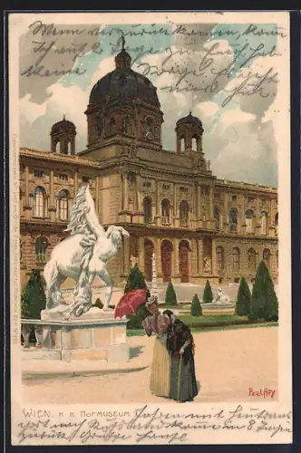 Künstler-Lithographie Paul Hey: Wien, K. K. Hofmuseum mit Anlagen