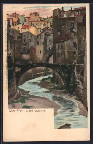 Künstler-Lithographie Paul Hey: San Remo, Città Vecchia