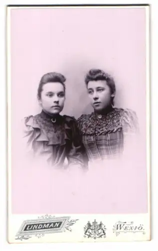 Fotografie V.E. Lindman, Wexiö, Zwei Frauen in eleganter Kleidung