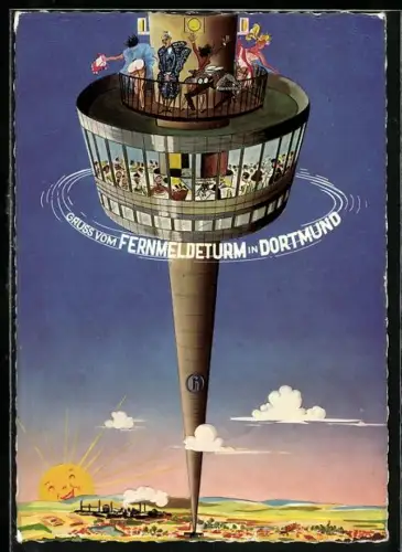 Künstler-AK Dortmund, Restaurant im Fernmeldeturm