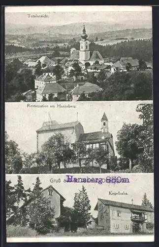 AK St. Johann am Wimberg, Restaurant am Hansberg, Totalansicht, Kegelbahn