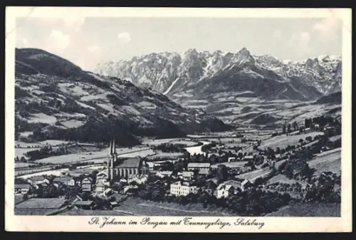 AK St. Johann im Pongau, Ortsansicht mit Tennengebirge