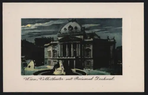 AK Wien, Volkstheater mit Raimund-Denkmal