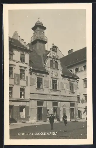 AK Graz, Glockenspiel mit Geschäft von Gottfried Maurer