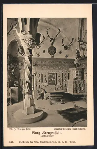 AK Kreuzenstein, Burg Kreuzenstein, Innenansicht der Jagdkammer