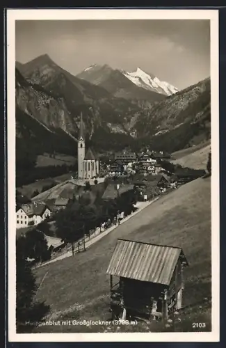 AK Heiligenblut, Ortsansicht mit Kirche und Grossglockner