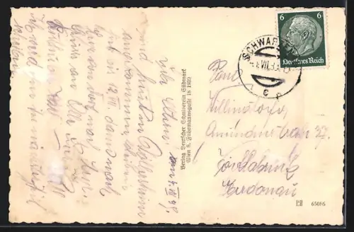 AK Schwarzenau /Waldviertel, Ortsansicht mit Kirche vom Berghang aus