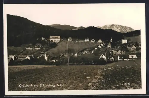 AK Grünbach am Schneeberg, Ortsansicht von der Feldflur aus