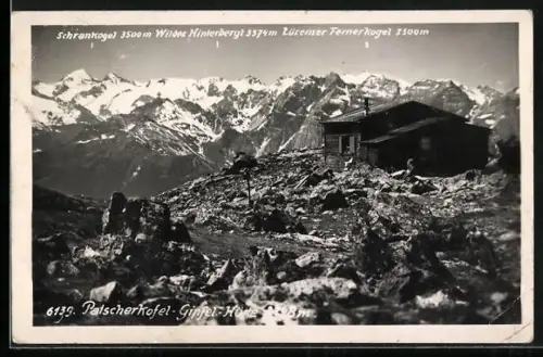 AK Gipfel-Hütte /Patscherkofel, Berghütte mit Bergpanorama