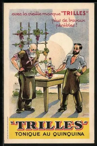AK Älterer und junger Mann stossen an, Reklame für Trilles, Tonique au Quinquina
