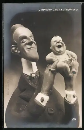 AK Karikatur von König Alfonso XIII von Spanien mit Sohn