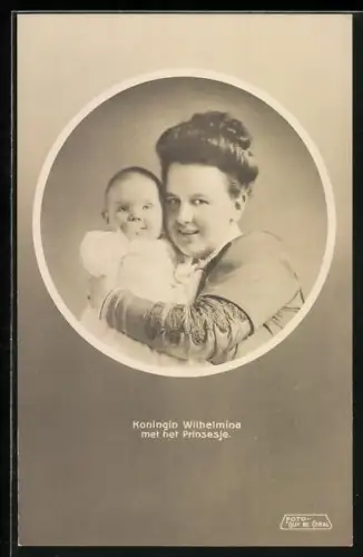 AK Konigin Wilhelmina met het Prinsesje