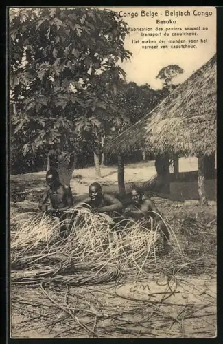 AK Basoko, Fabrication des paniers servant au transport du caotchouc, afrikanische Korbflechter