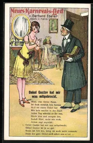 Künstler-AK Karnevals-Lied v. Gerhard Ebeler Onkel Gustav hat mir was mitgebracht
