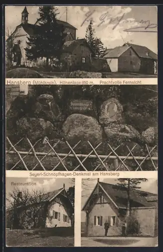 AK St. Johann am Wimberg, Hansberg /Mühlkreis, Restaurant, Seyerl-Schnopfhagen-Denkmal am Hansberg, Kirche