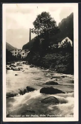 AK Obermühl a. d. Donau, Blick zur Papierfabrik