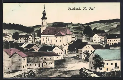 AK Reinbach /Ob. Oest., Ortsansicht mit Kirche