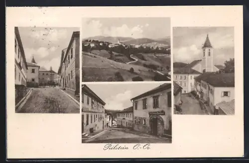 AK Peilstein, Strassenpartien mit Gasthaus von Karl Coringer, Kirche, Gesamtansicht