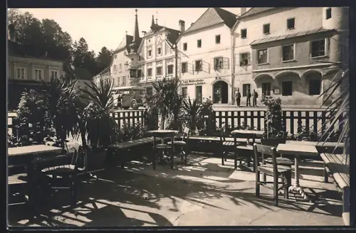 AK Grein a. Donau, Ortspartie, Fleischhauer-Geschäft Josef Muttenthaler