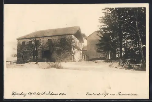AK St. Johann am Wimberg, Hansberg /Ob. Ö., Gasthaus mit Fremdenzimmern im Winter
