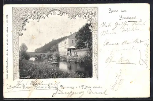 AK Rottenegg a. d. Mühlkreisbahn, Gasthaus August Kastner`s Erben im Passepartout