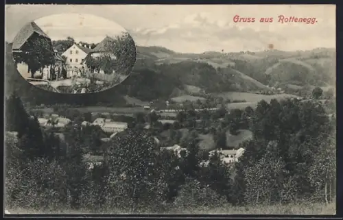 AK St. Gotthard im Mühlkreis, Rottenegg, Partie im Ort, Panoramablick auf Ort und Umgebung