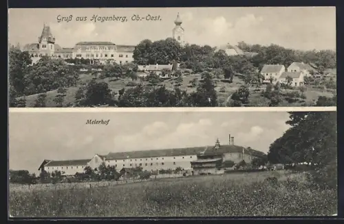 AK Hagenberg /Ob.-Oest., Ortsansicht mit Kirche und Meierhof