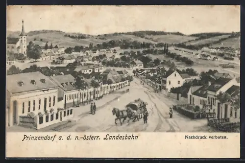 AK Prinzendorf a. d. n.-österr. Landesbahn, Ortsansicht aus der Vogelschau