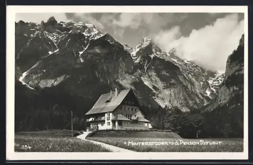 AK Hinterstoder /O. Ö., Pension Ditlbut mit Bergpanorama