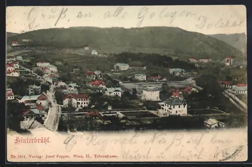 AK Hinterbrühl, Ortsansicht mit Hügelpanorama