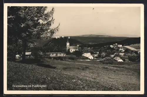 AK Dreistetten im Piestingtal, Ortsansicht von einer Anhöhe aus