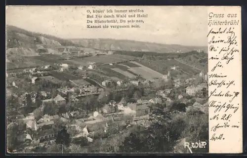 AK Hinterbrühl, Ortsansicht mit umliegenden Feldern