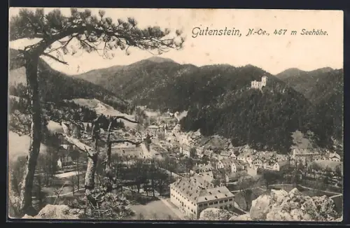 AK Gutenstein, Blick über die Dächer der Ortschaft