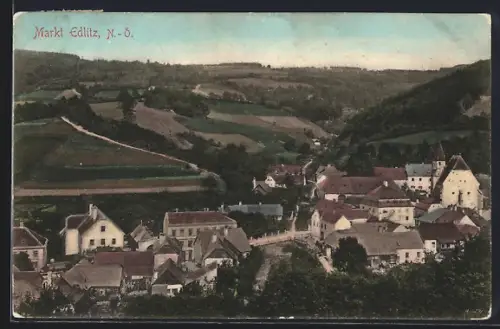 AK Edlitz /N.-Ö., Ortsansicht mit Blick über die Felder